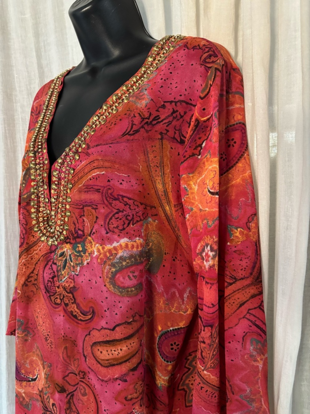 Soma Pure Silk Kaftan Long Maxi Luxury Resort Lounge Wear Sz L / XL - Picture 3 of 11